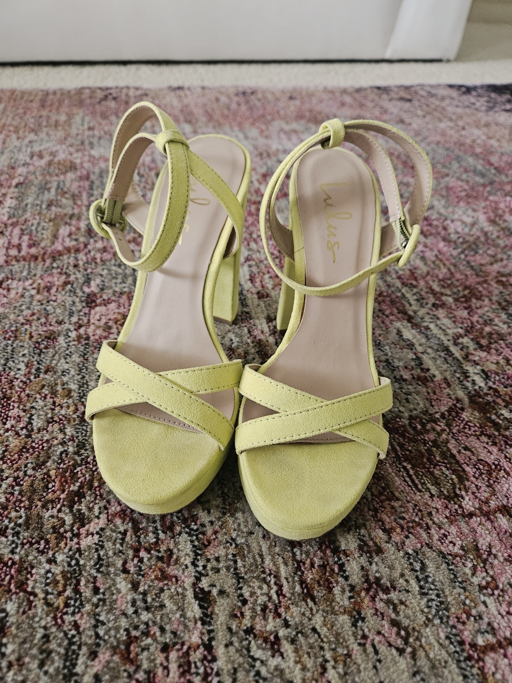 Lulu's Neon Yellow Crisscross Block Heel